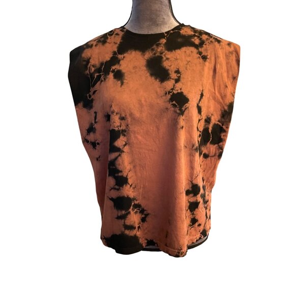 Ética Tie-Dye Sleeveless Orange & Black Tank Top M 100% Organic Cotton Ethically - Picture 2 of 6